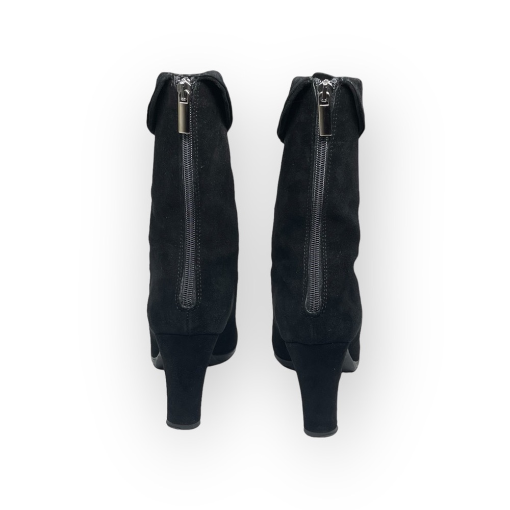 Aquatalia ⌘ Fold Over Suede Heeled Slouchy Boots ⌘ Back Zipper ⌘ Black 6.5M - Picture 5 of 16